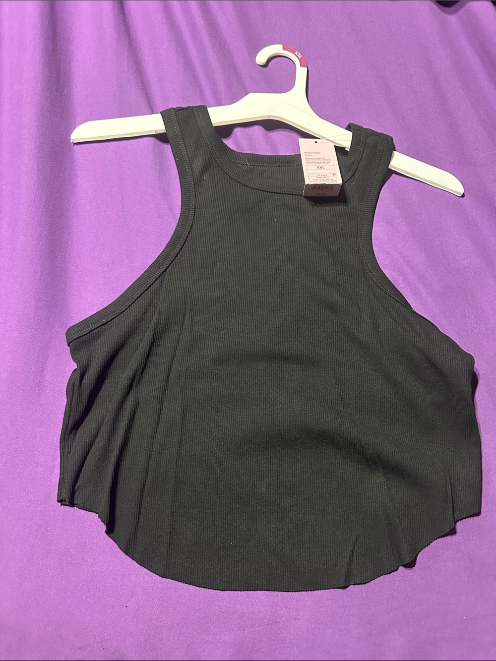 wild fable Black Ribbed High-Neck Cropped Tank